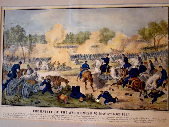 A beautiful original small portfolio lithograph of "The Battle of the Wilderness May 5 & 6, 1864" by Currier & Ives.